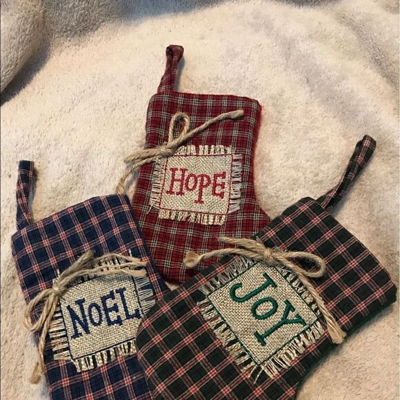NWT Plaid Christmas Joy Mini Stocking Green Xmas Decor - Picture 7 of 16